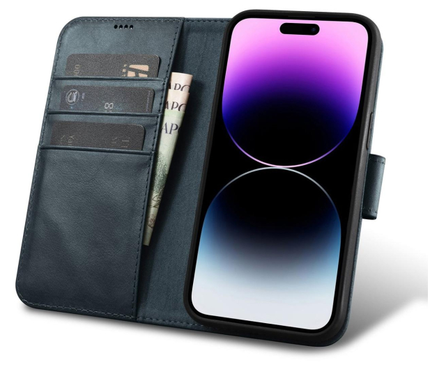 iCarer Wallet Case Oil Wax do iPhone 14 Pro (Anti-RFID) niebieski 6975092686071 - 1201117 - zdjęcie 2